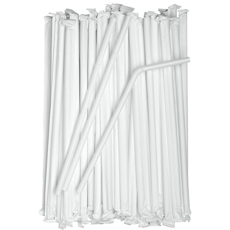 Comfy Package Individually Wrapped Disposable Plastic Flexible Drinking Straws - BPA Free - White [380 Pack] - Image 4